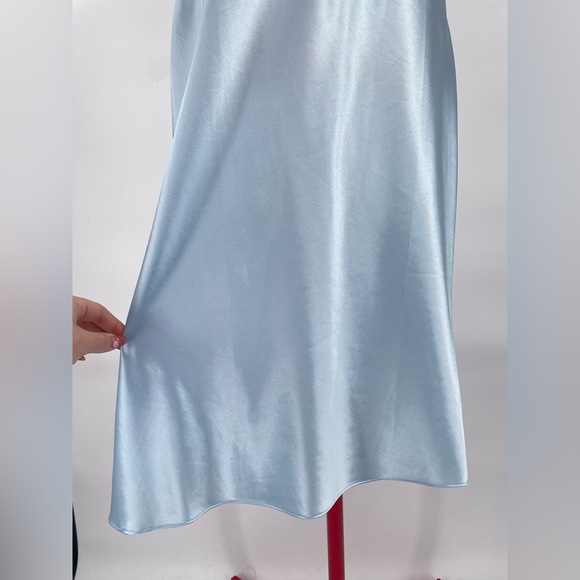 Icy Blue Lacey Satin Midi Length Slip Nightgown With Sheer Lace Panels - Picture 2 of 11